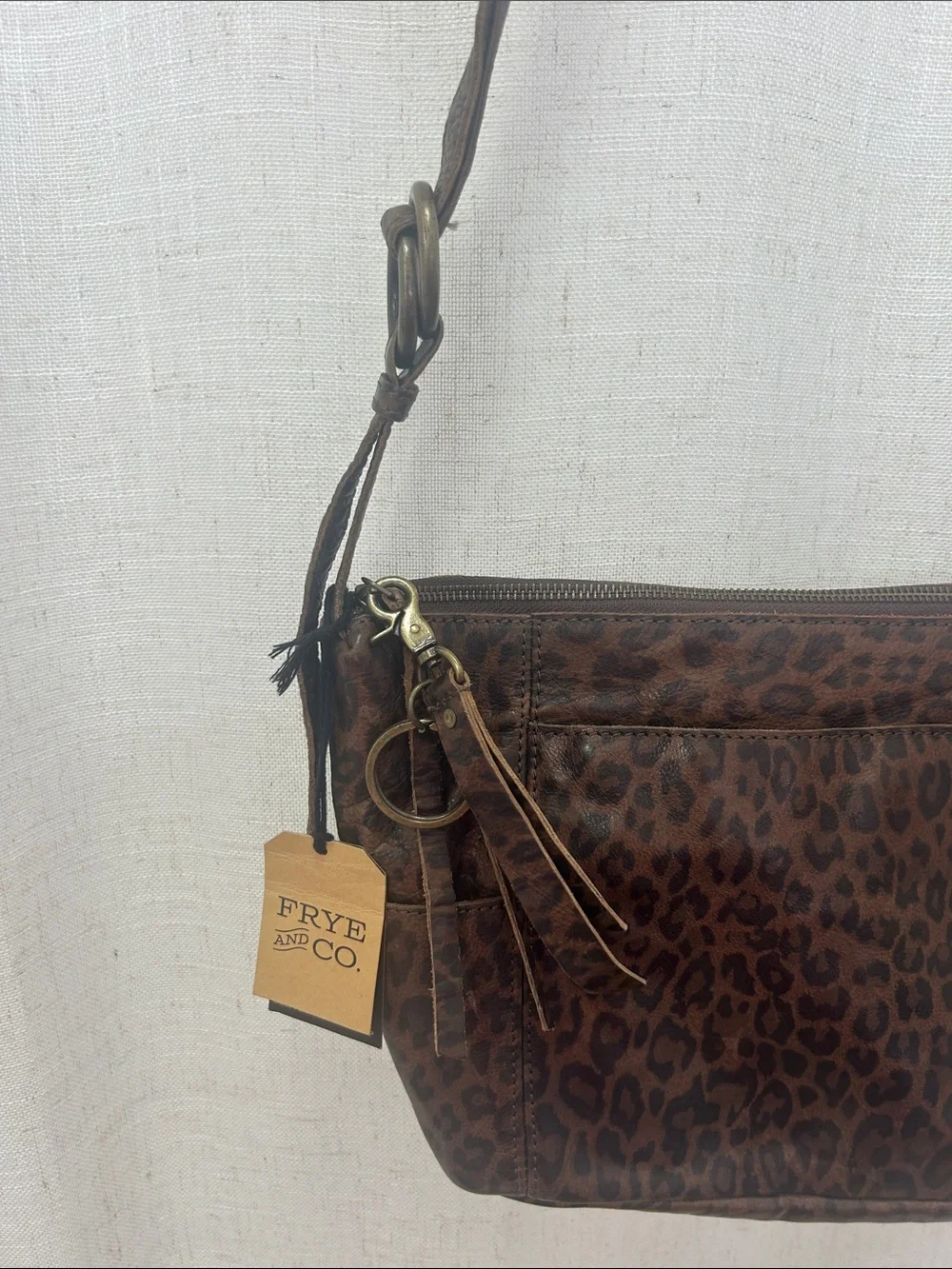 Frye And Company Brown Leopard Print Leather Crossbody Bag Brand New W/Tags